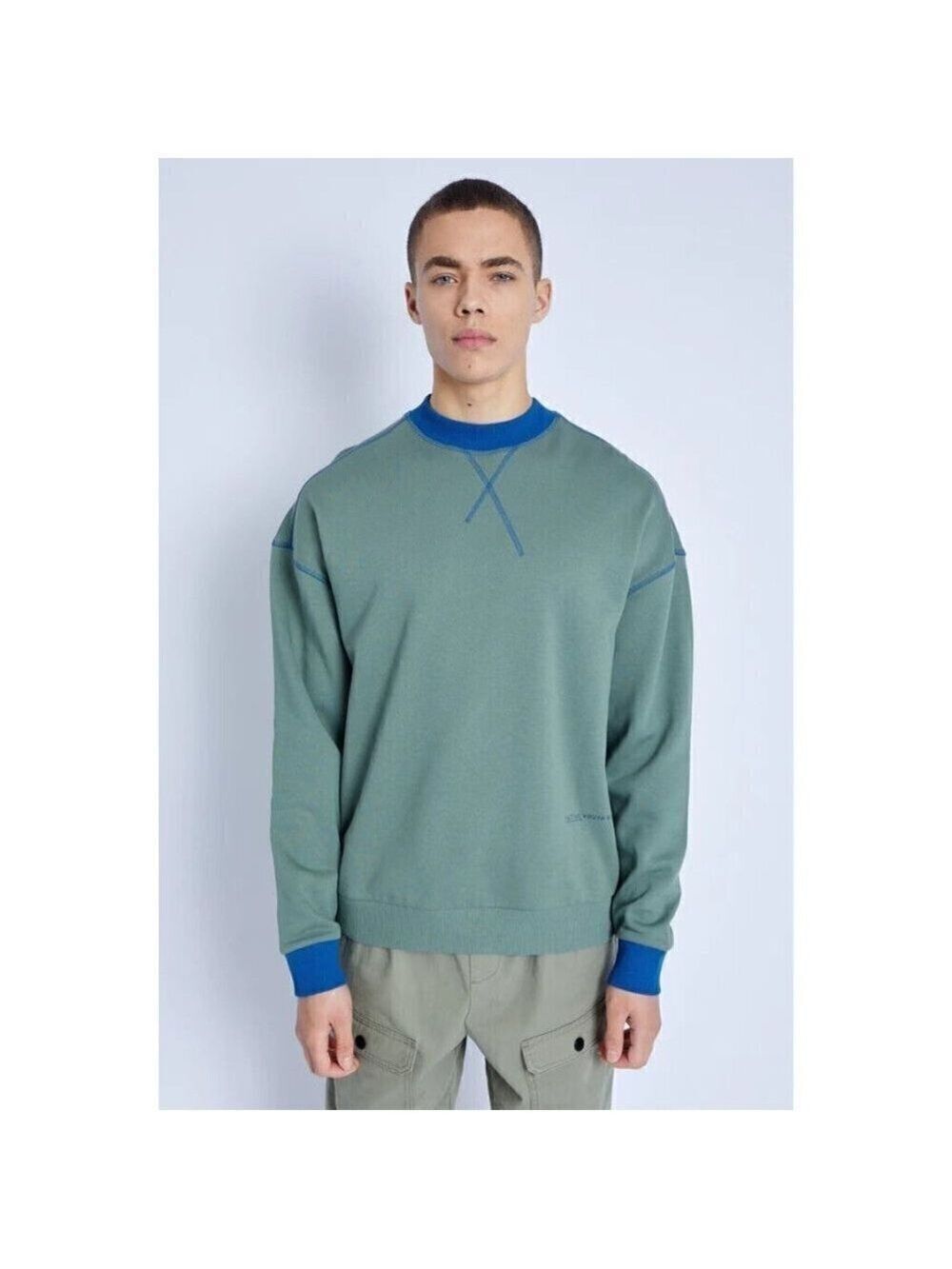 NATIVE Youth Mens Green Sweatshirt BNWOT Xlarge New Blue Contrast Trim